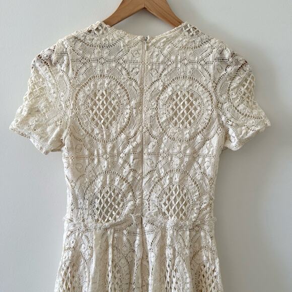 Burberry London RTW Short Sleeve Lace Cotton Silk Dress Ivory Size 4 - Picture 5 of 10